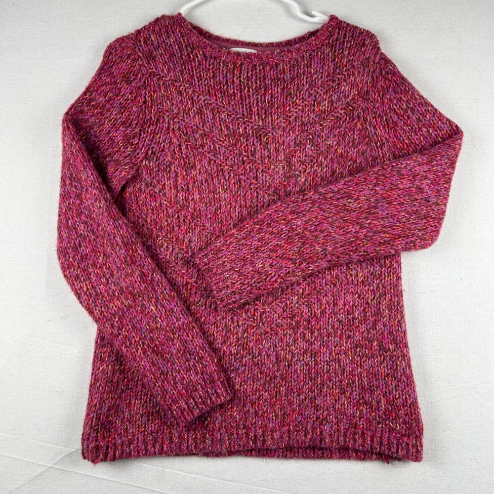 J. Jill Womens Pink Space Dye Wool Blend Chevron Crewneck Sweater Small NWOT